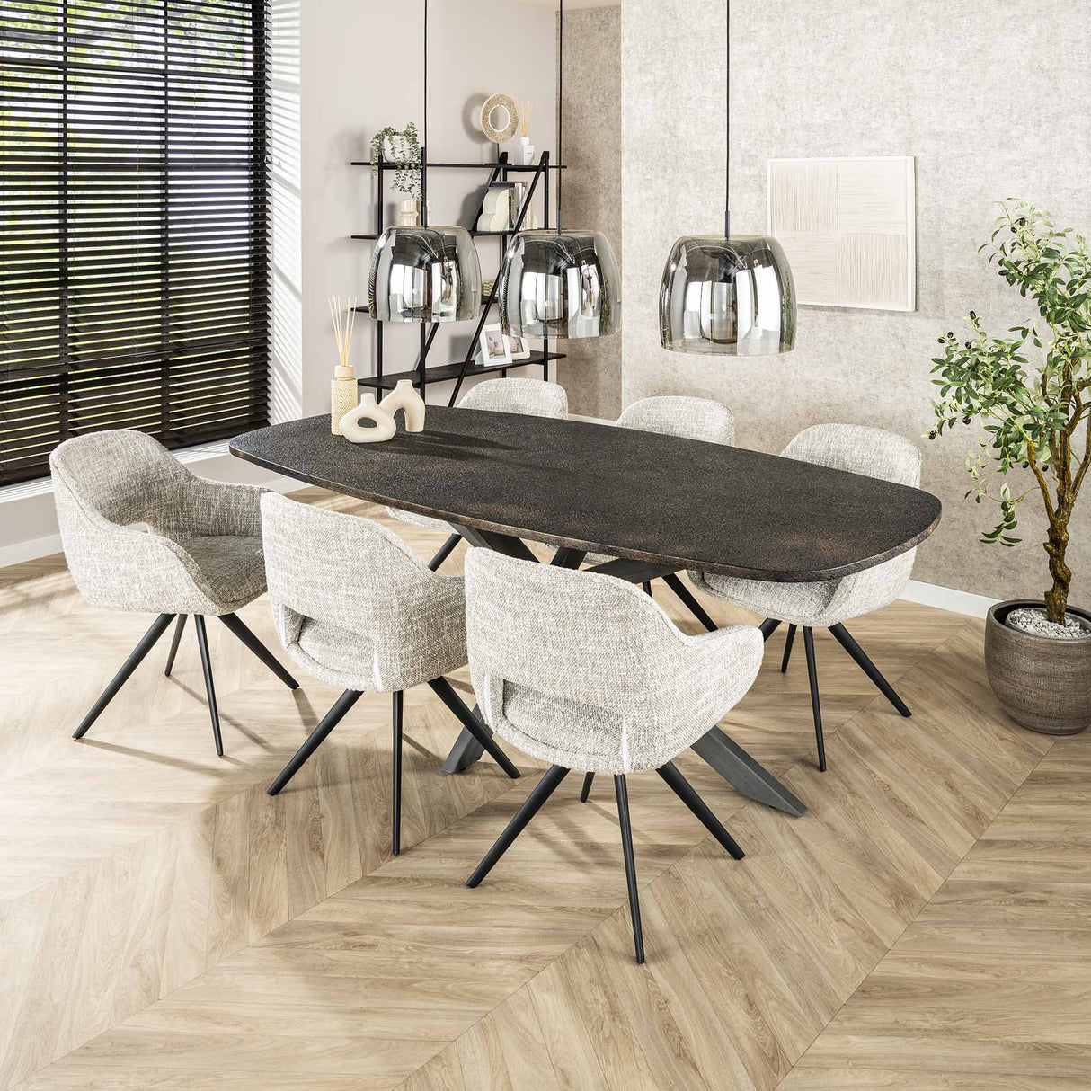 Pendant lamp Dain 3-light chrome-colored glass 