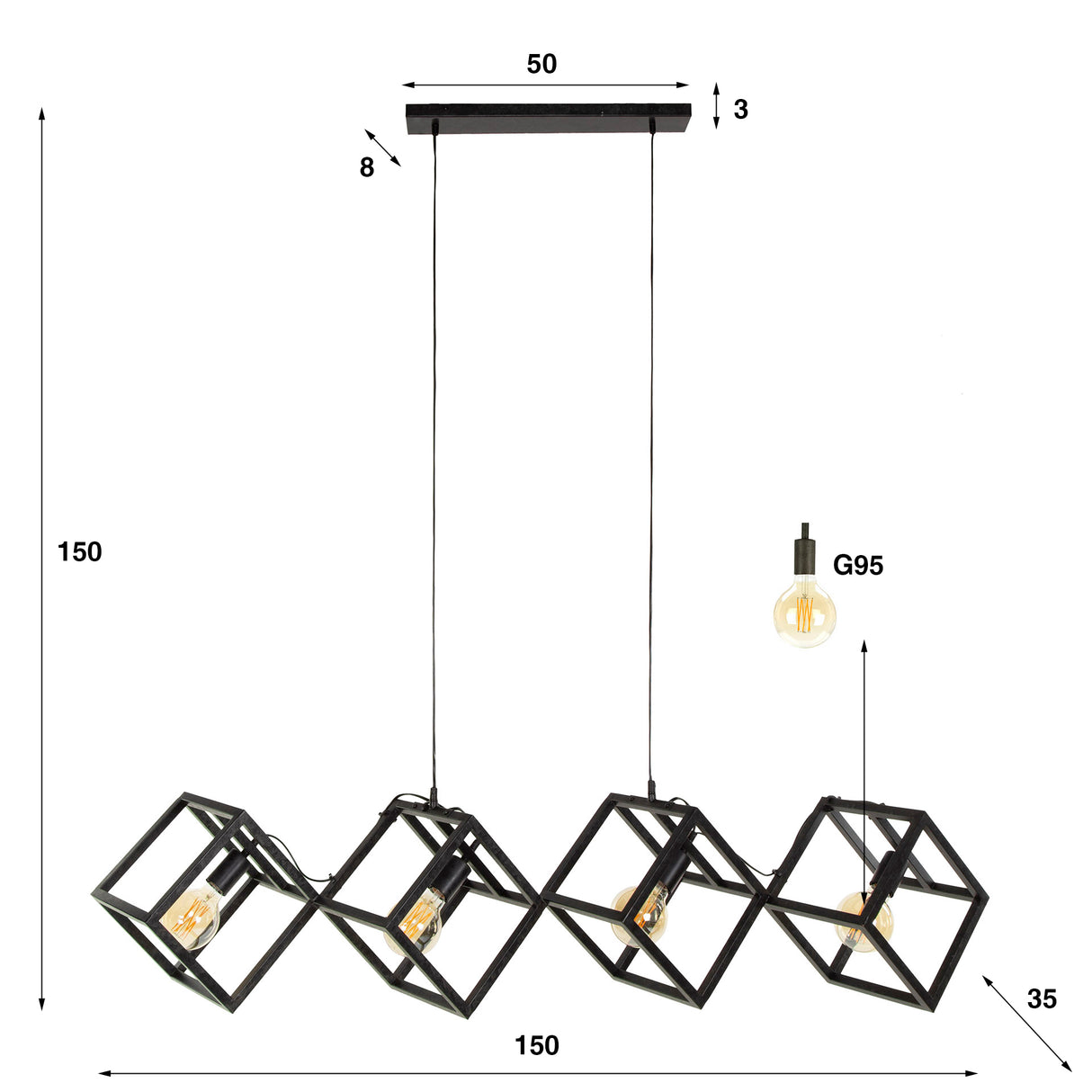 Drew 4-light cube pendant lamp black 