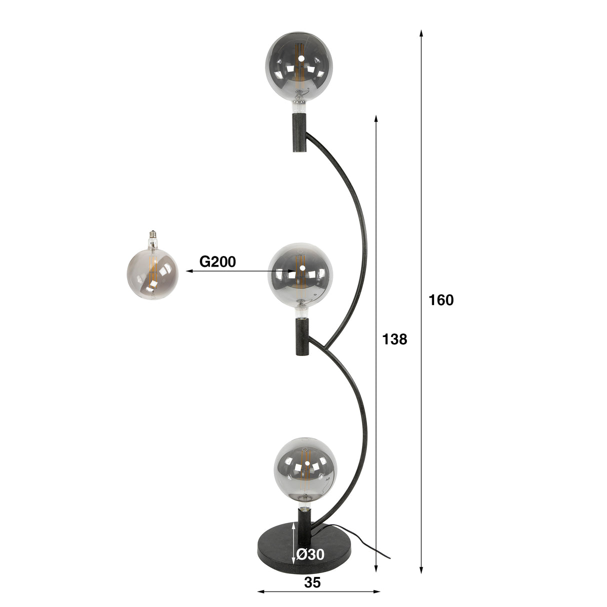 Floor lamp Niro 3-light black 