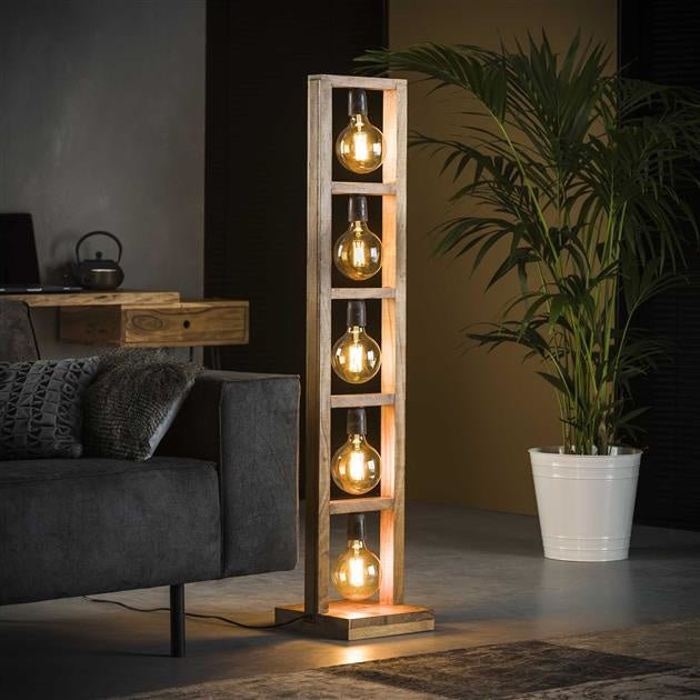 Floor lamp Ethan DH Interior Acacia LxWxH 136x30x30 Acacia wood Atmospheric photo diagonal front view