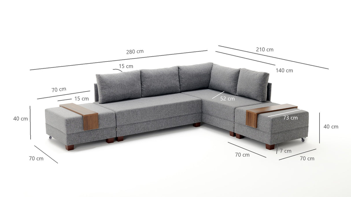 Banken - Slaapbank grijs stof - XXL 280 x 210 - Rechts - Fly - Dimehouse