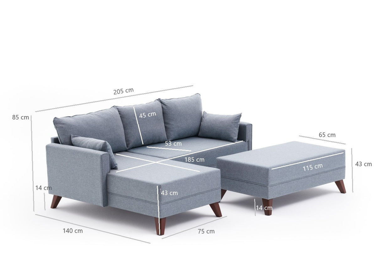 Corner sofa with sleeping function Left Bella Blue (including ottoman) 