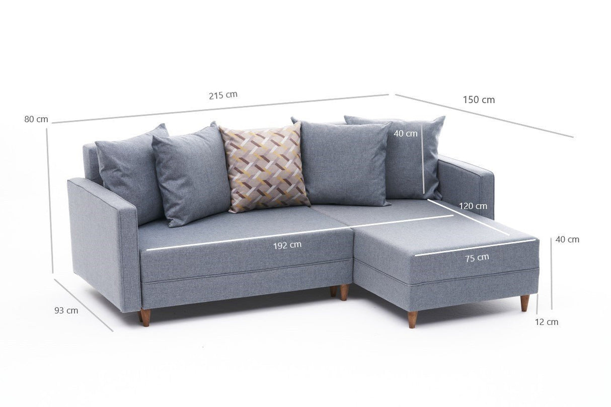 Corner sofa with sleeping function on the right Aydam Blue