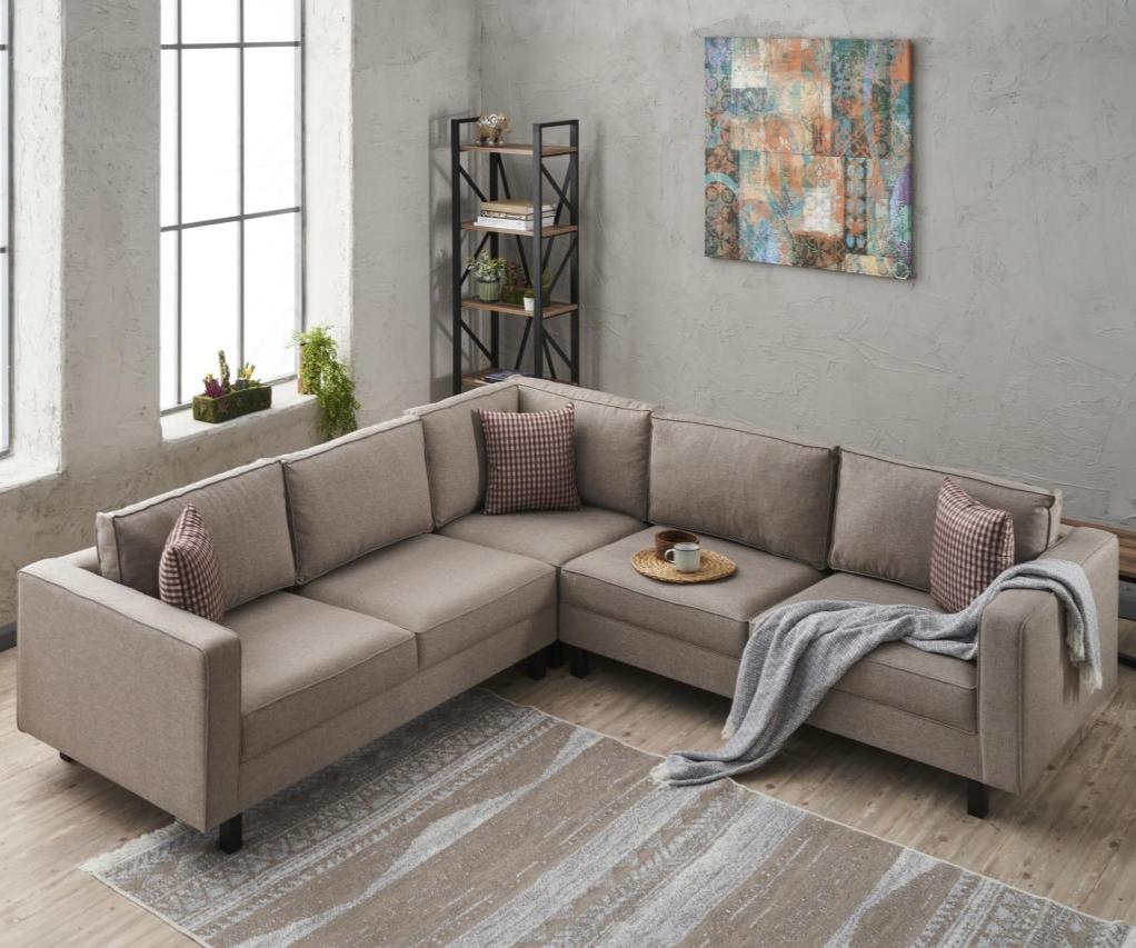 Corner sofa Kale Fabric Cream - five person 