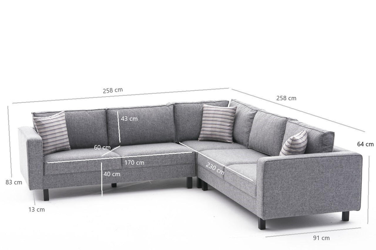 Corner sofa Kale Fabric Grey - five seater 