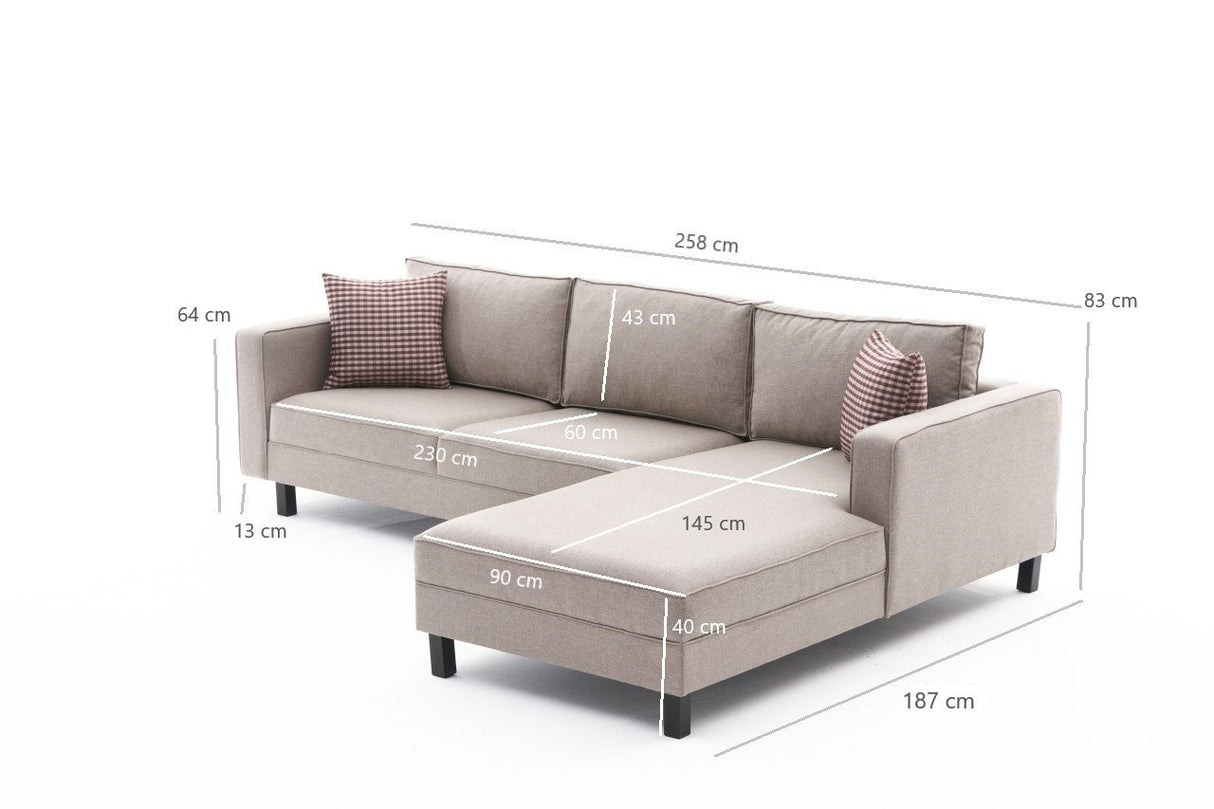 Corner Sofa Right Bald Fabric Cream 