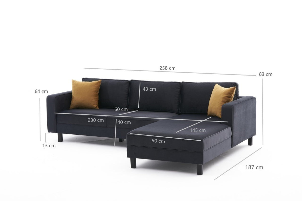 Corner Sofa Right Bald Velvet Anthracite 