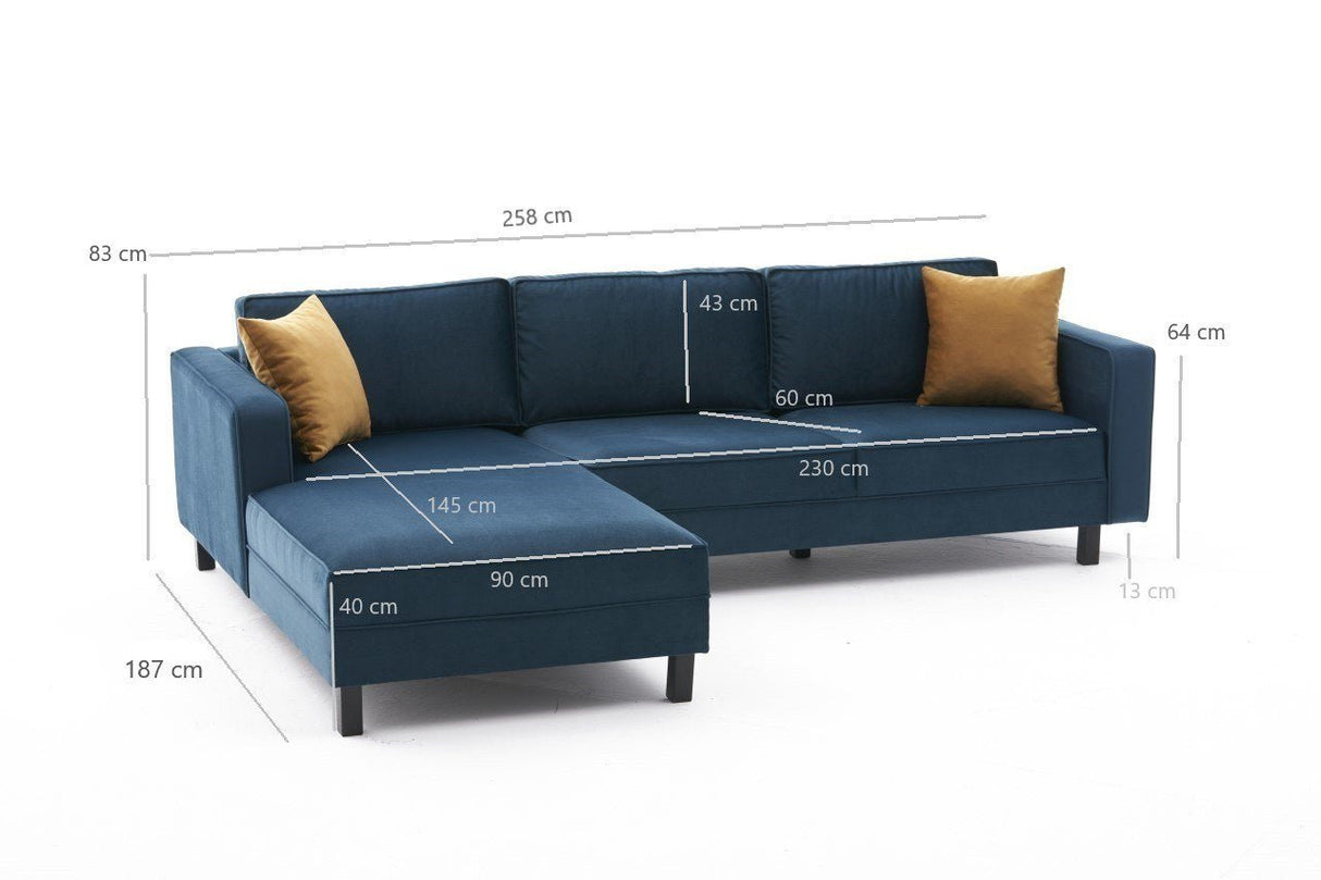 Corner sofa Left Bare Velvet Marine blue 