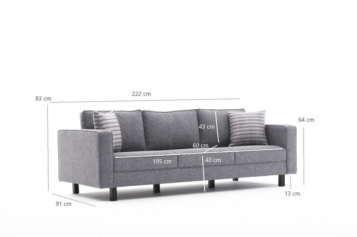 3-seater Sofa Kale linen fabric grey - comfortable cushions 