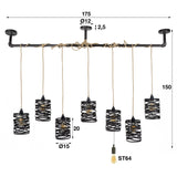 Industrial Pendant Lamp Twist Metal 7-Lights