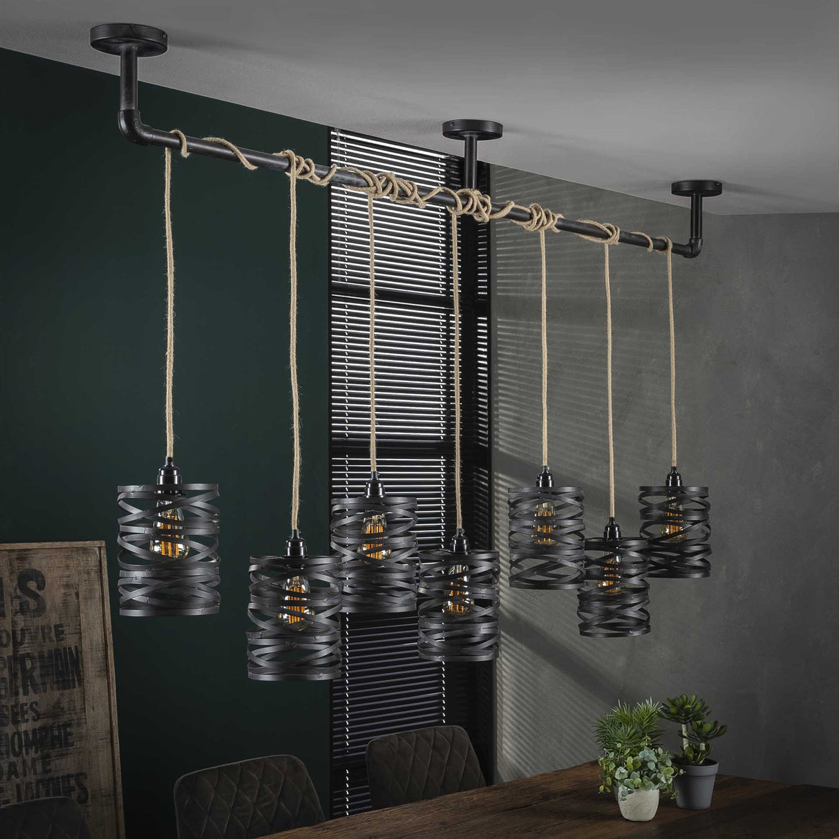 Industrial Pendant Lamp Twist Metal 7-Lights