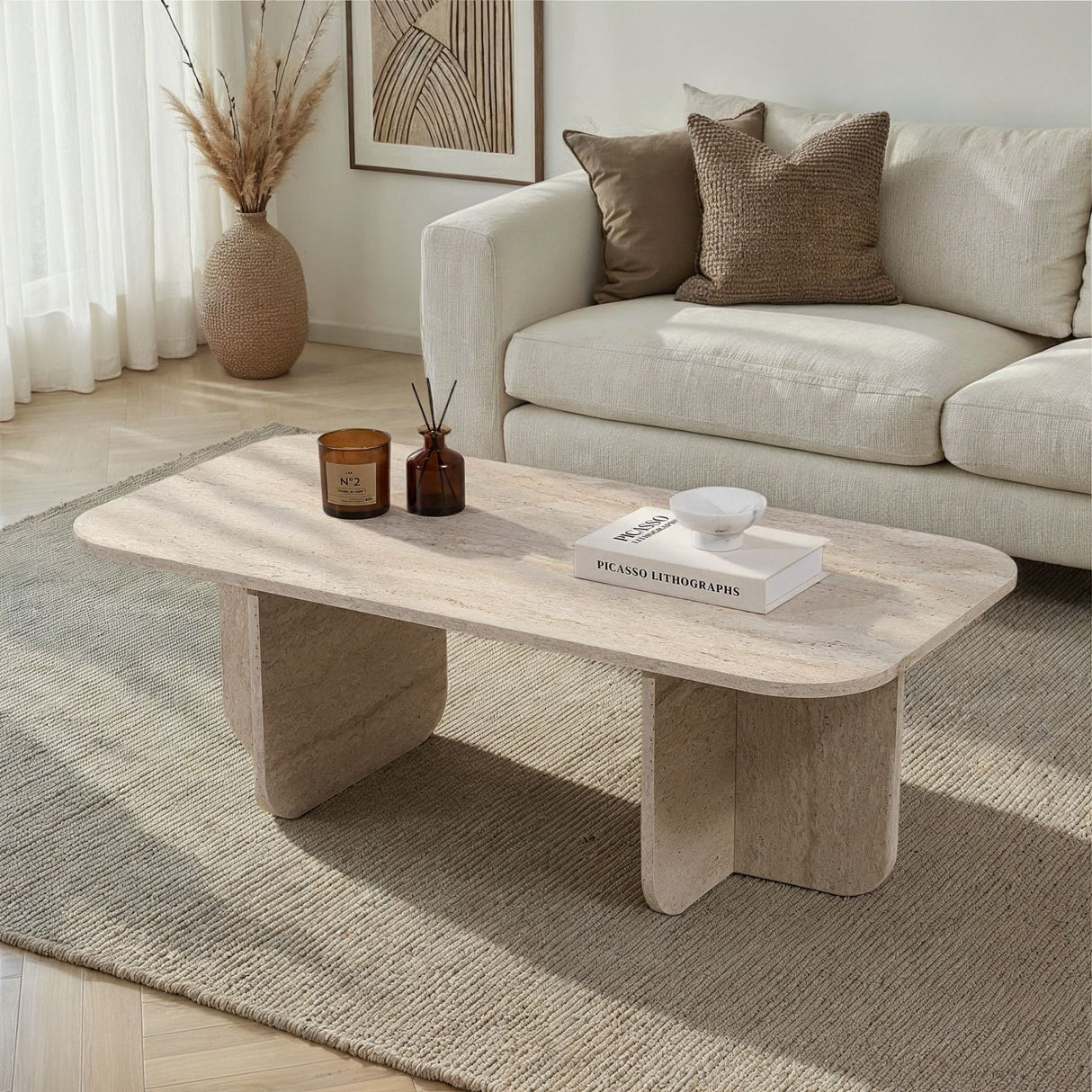 Akira coffee table travertine 120 cm Melamine-coated wood composite