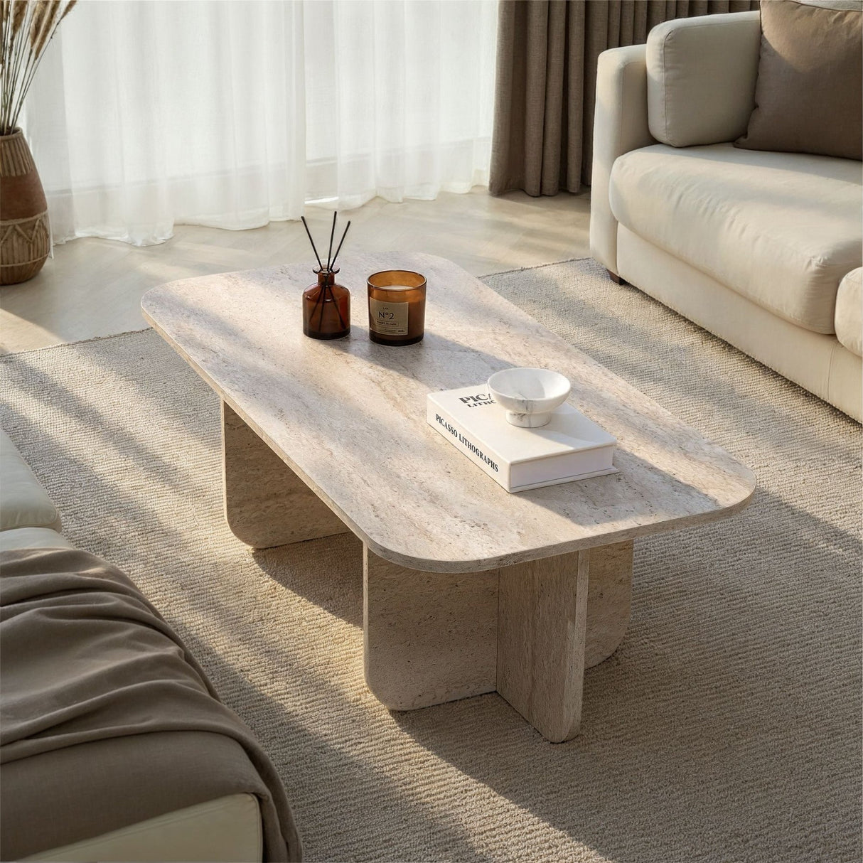 Akira coffee table travertine 120 cm Melamine-coated wood composite