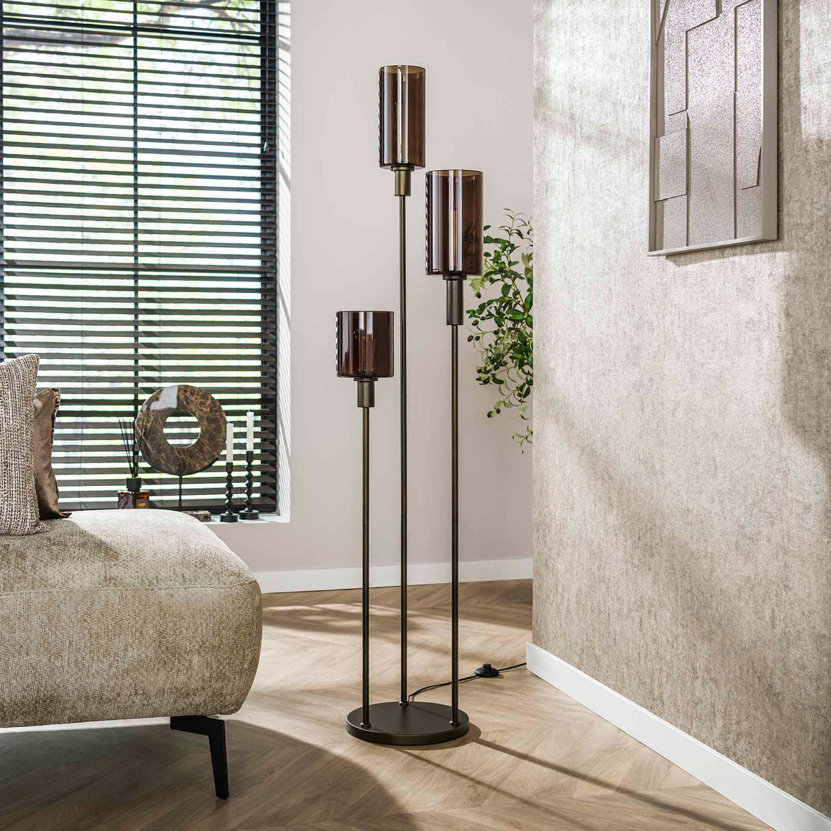 Industrial Floor Lamp 3-light Tiered - Sienna Brown 