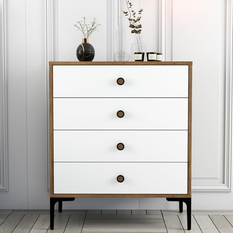 Chest of drawers Lizbon walnut white melamine 76x90.7x40 cm