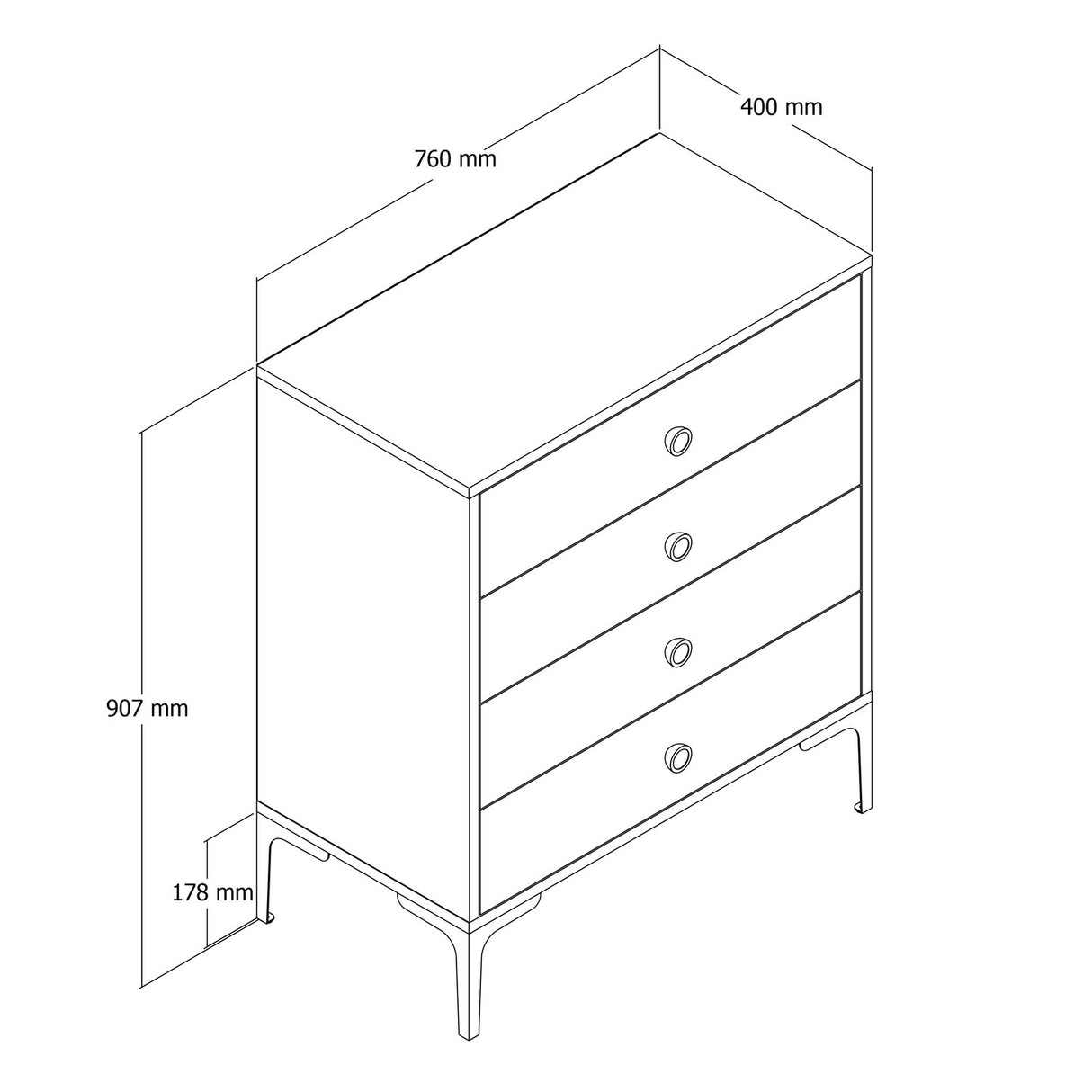 Chest of drawers Lizbon walnut white melamine 76x90.7x40 cm