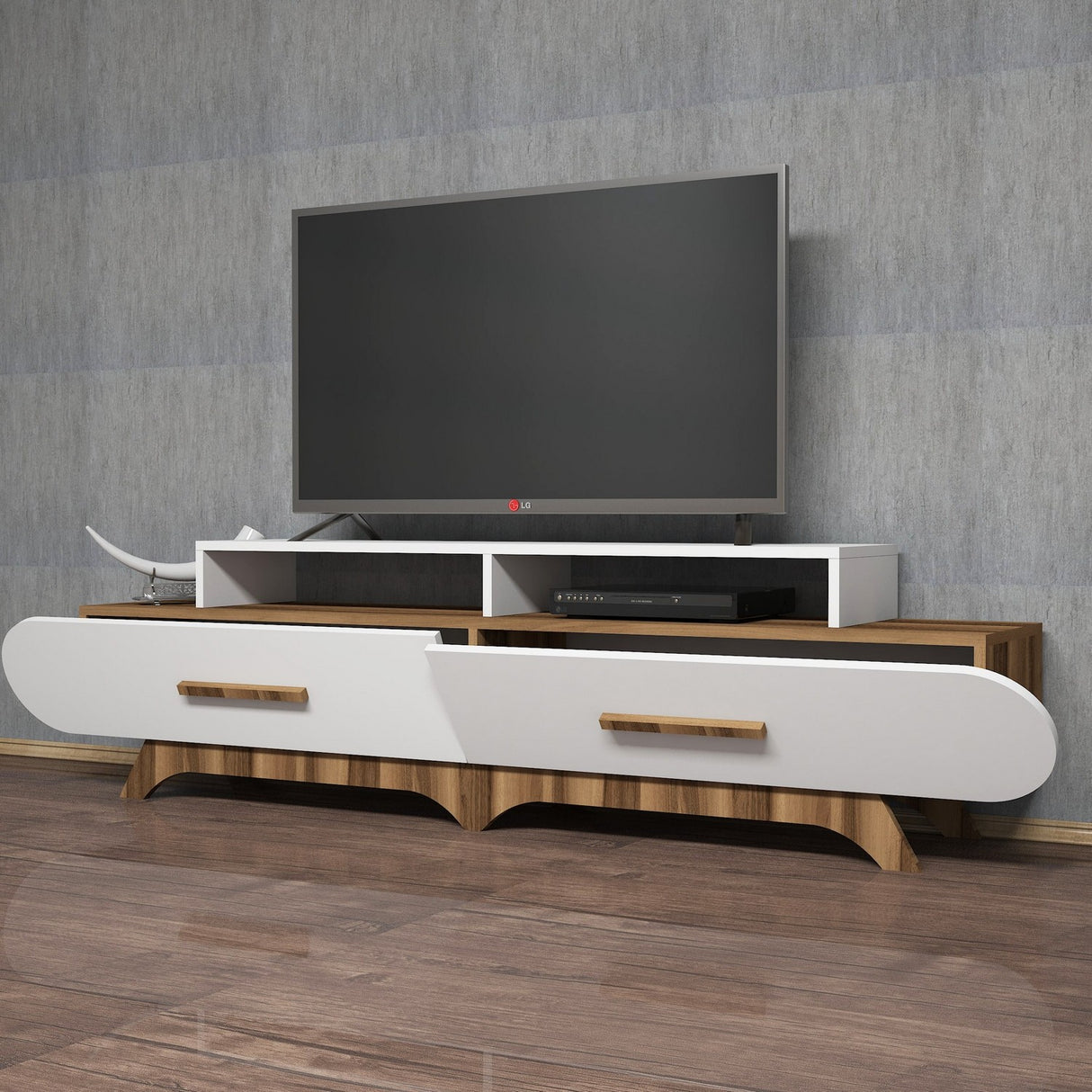 TV furniture flora walnut white melamine 205x50x36.8 cm