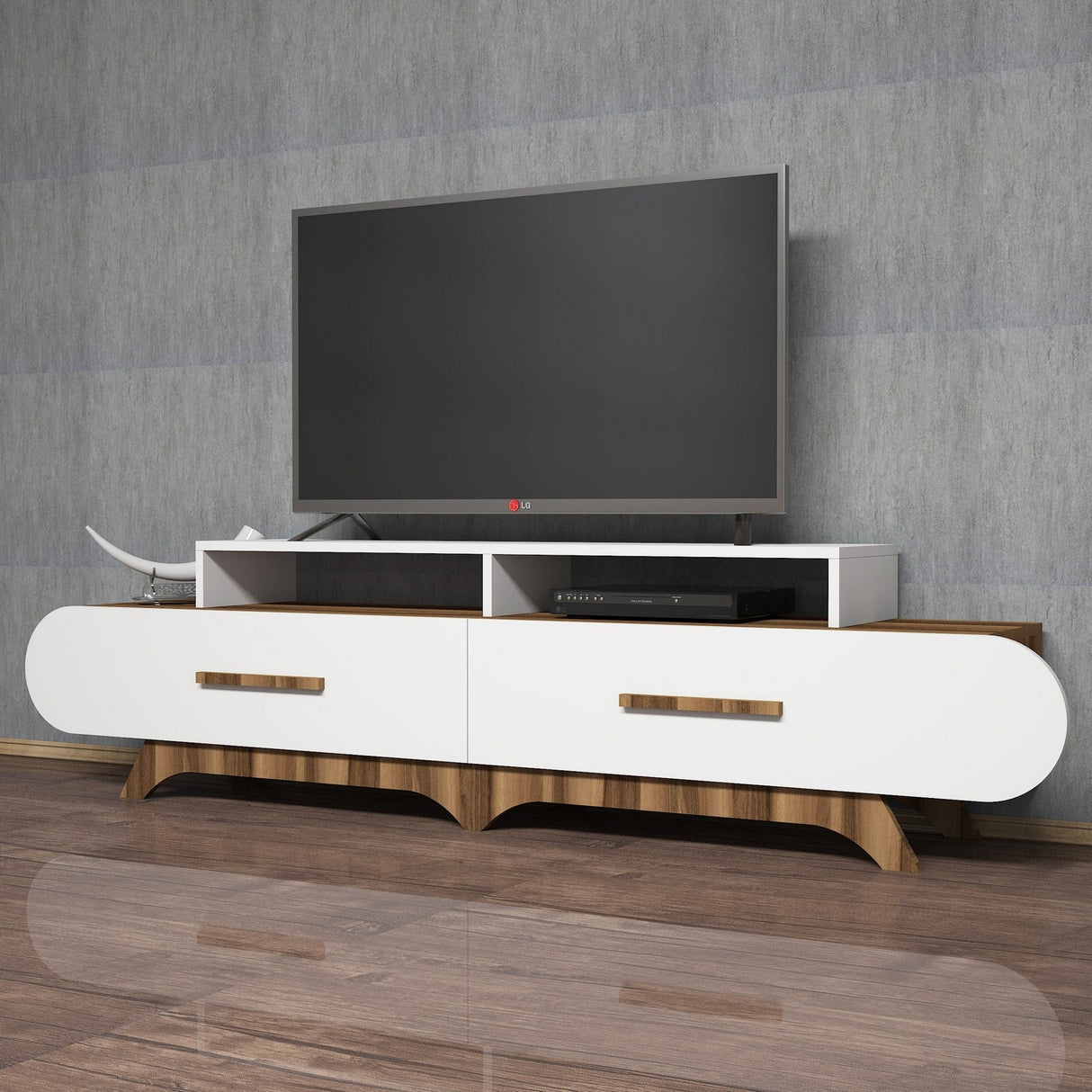 TV furniture flora walnut white melamine 205x50x36.8 cm