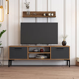 TV Meubels - TV Meubel Set Riga Walnoot Antraciet Melamine 140x48x30 cm - Dimehouse