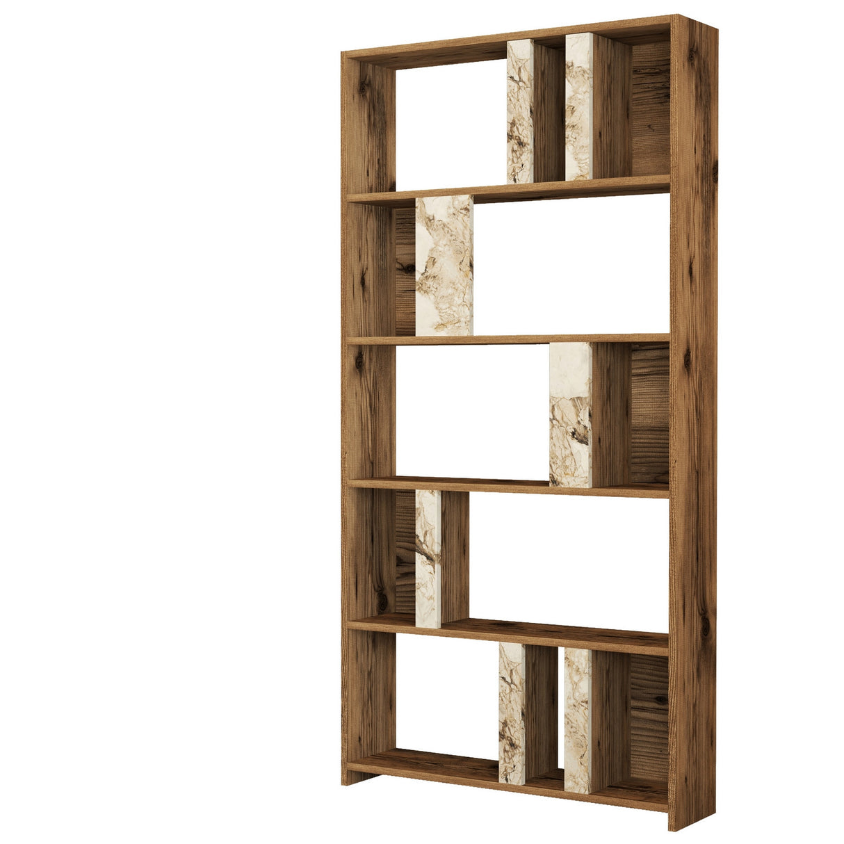 Bookcase Lima Walnut White Marble Melamine 90x180x20 cm