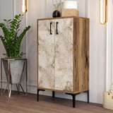Schoenenkasten - Schoenenkast Prag Walnoot Wit Marmer Melamine 60x111x35 cm - Dimehouse