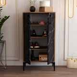 Schoenenkasten - Schoenenkast Prag Walnoot Zwart Melamine 60x111x35 cm - Dimehouse