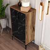 Schoenenkasten - Schoenenkast Prag Walnoot Zwart Melamine 60x111x35 cm - Dimehouse