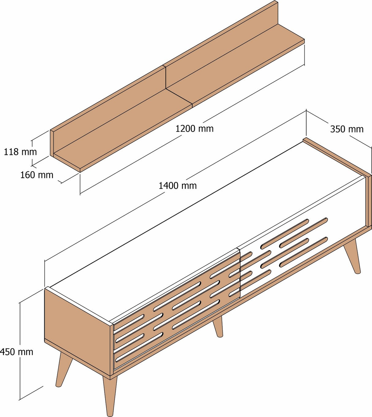 TV Meubels - TV Meubel Set Valensiya Walnoot Antraciet Melamine 140x35x45 cm - Dimehouse