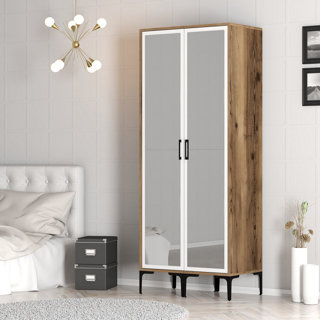 Wardrobe Kumsal RR Walnut White Melamine 80x47.5x201.4 cm