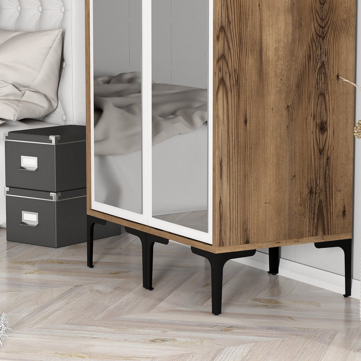 Wardrobe Kumsal RR Walnut White Melamine 80x47.5x201.4 cm