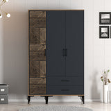 Wardrobe Kumual PT Walnut Anthracite Melamine 120x47.5x201.4 cm