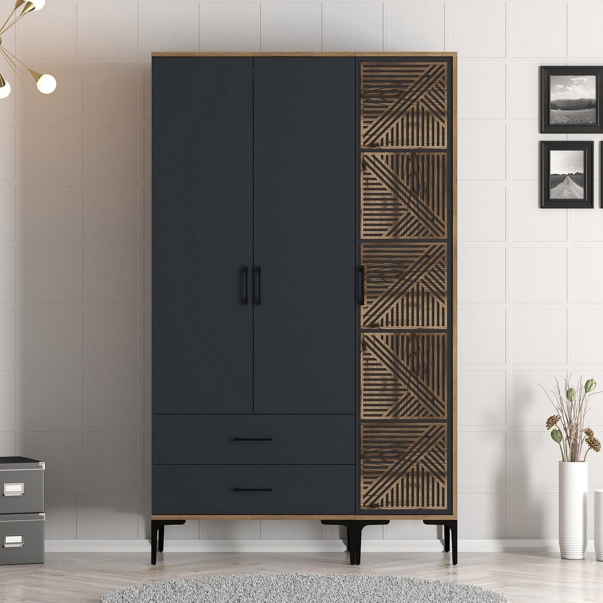 Wardrobe Kumual PT Walnut Anthracite Melamine 120x47.5x201.4 cm
