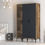Wardrobe Kumual PT Walnut Anthracite Melamine 120x47.5x201.4 cm