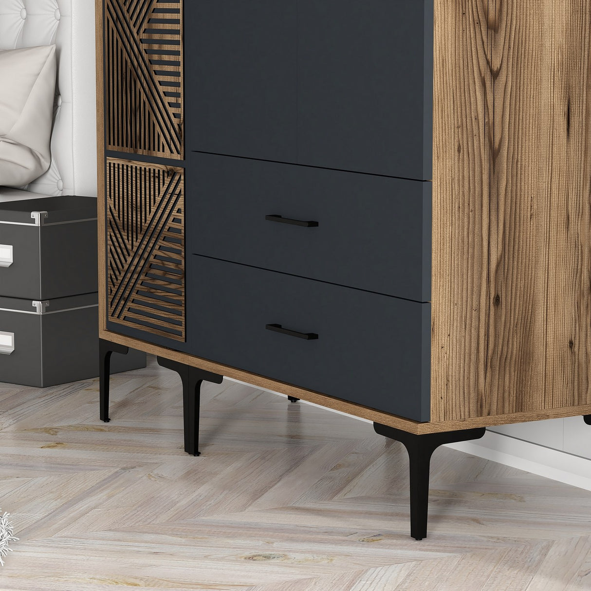 Wardrobe Kumual PT Walnut Anthracite Melamine 120x47.5x201.4 cm