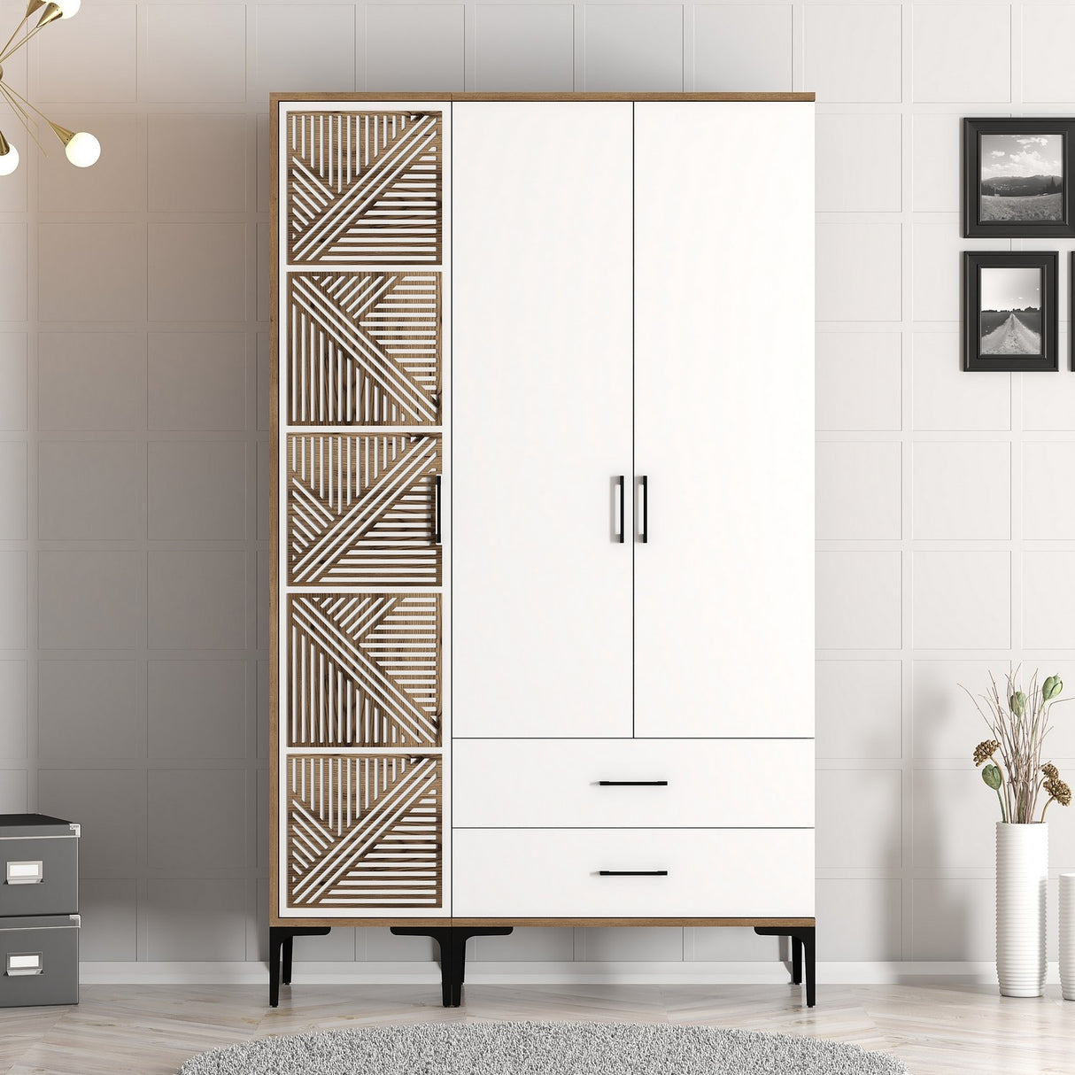 Wardrobe Kumual PT Walnut White Melamine 120x47.5x201.4 cm