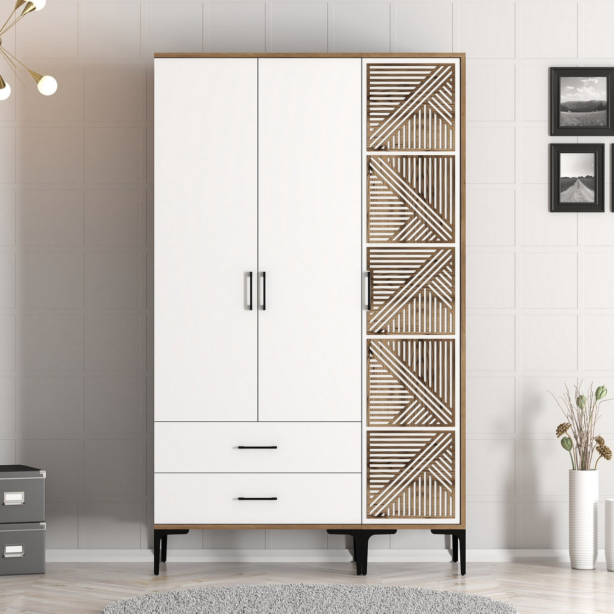 Wardrobe Kumual PT Walnut White Melamine 120x47.5x201.4 cm