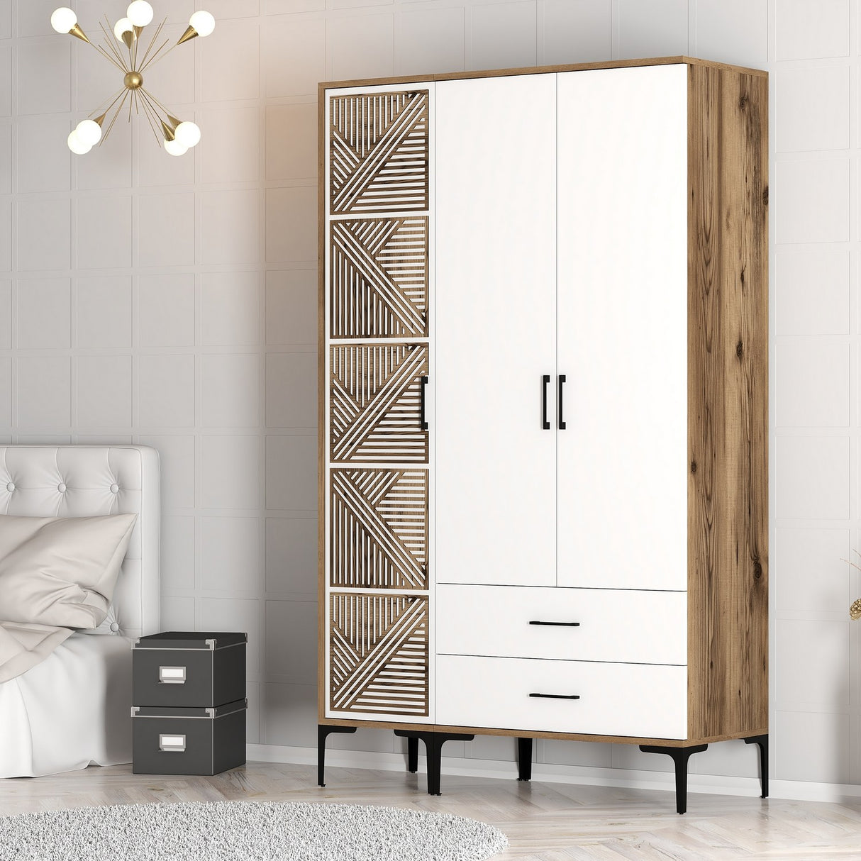 Wardrobe Kumual PT Walnut White Melamine 120x47.5x201.4 cm