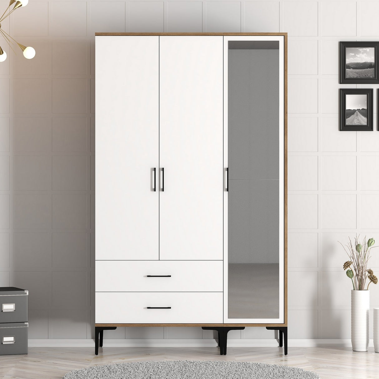 Wardrobe Kumual RT Walnut White Melamine 120x47.5x201.4 cm