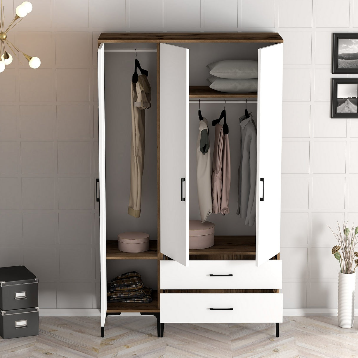 Wardrobe Kumual RT Walnut White Melamine 120x47.5x201.4 cm