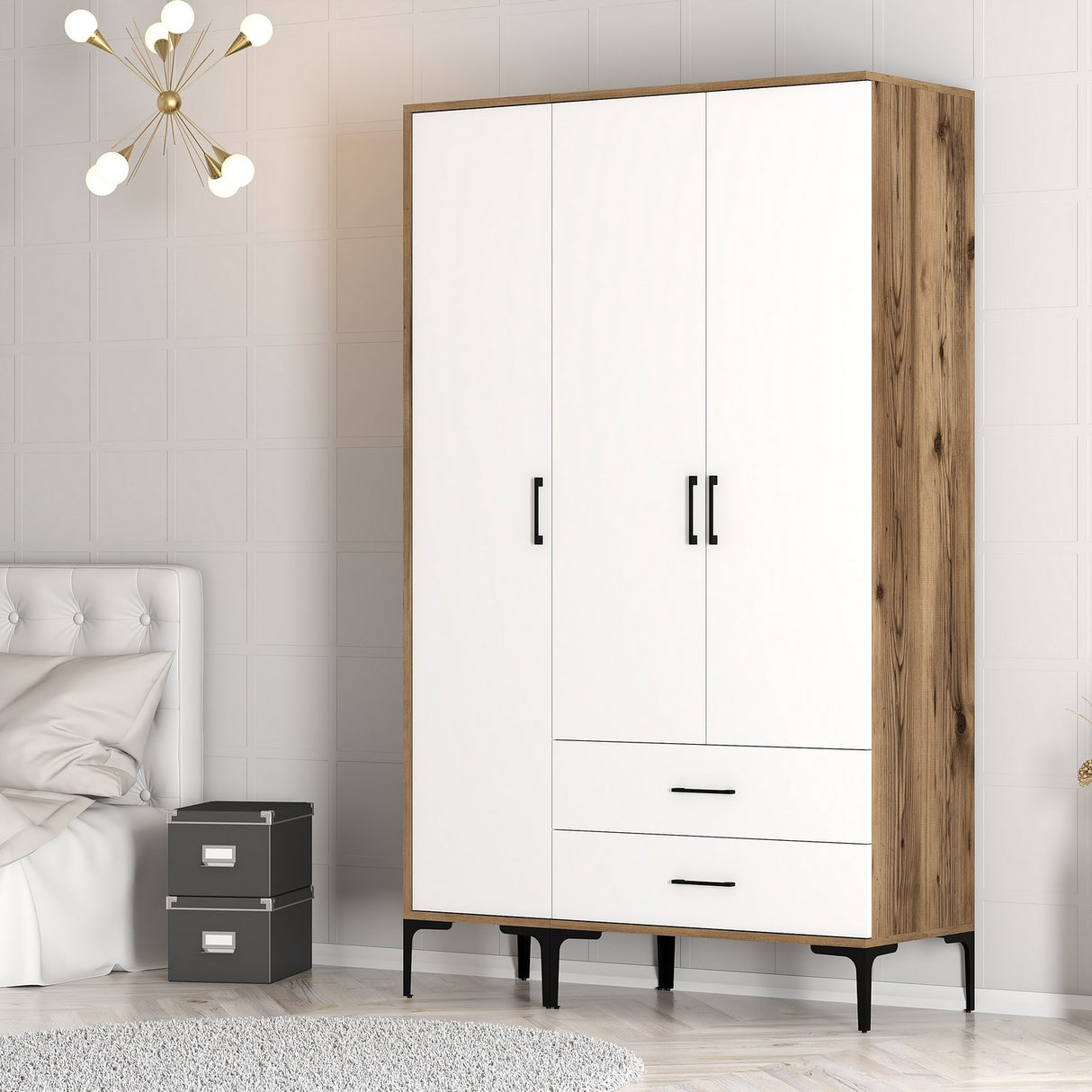 Wardrobe Kumual St Walnut White Melamine 120x47.5x201.4 cm