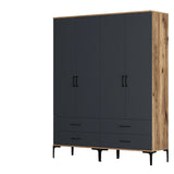 Wardrobe Kumsal TT Walnut Anthracite Melamine 160x47.5x201.4 cm