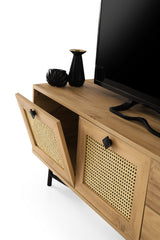 TV Meubels - TV Meubel Hapsiyas Eik Zwart Melamine 140x60x40 cm - Dimehouse