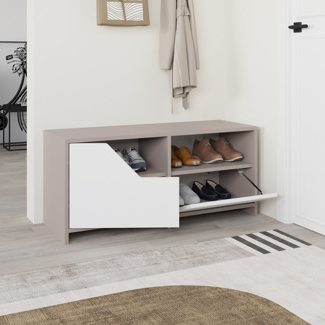 Schoenenkasten - Schoenenkast Nexus Mokka Wit Melamine 105x47x37 cm - Dimehouse