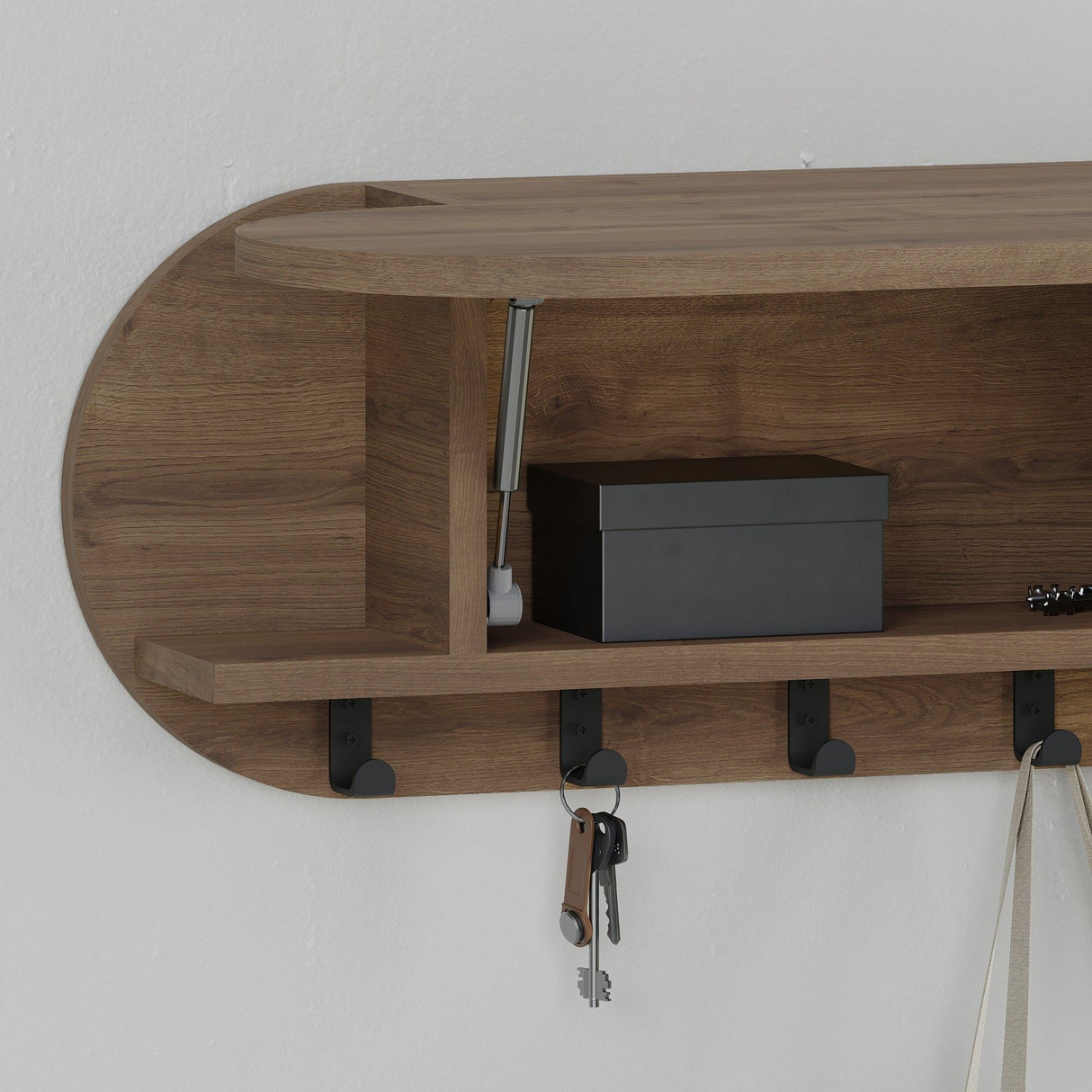 Coat Rack Oval 6-Hook - Hitit - 84x29 cm - With Compartment 