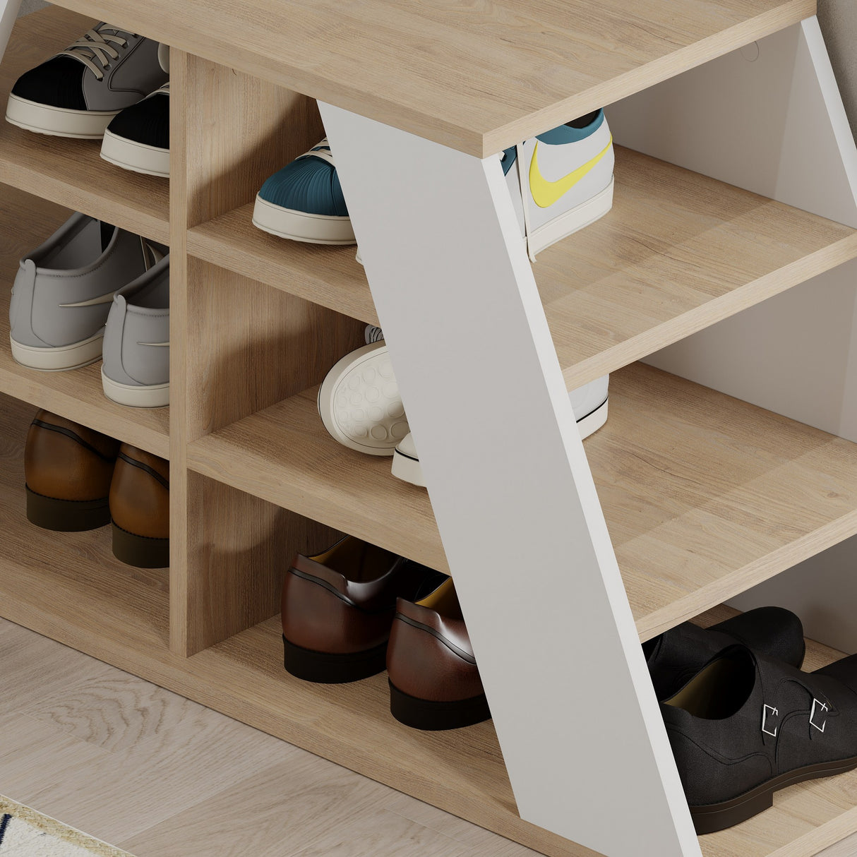 Schoenenkasten - Schoenenkast Pyramid Eik Wit Melamine 105,5x50x37,5 cm - Dimehouse