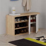 Schoenenkasten - Schoenenkast Nova Shoe Bench Eik Wit Melamine 104x50x37 cm - Dimehouse