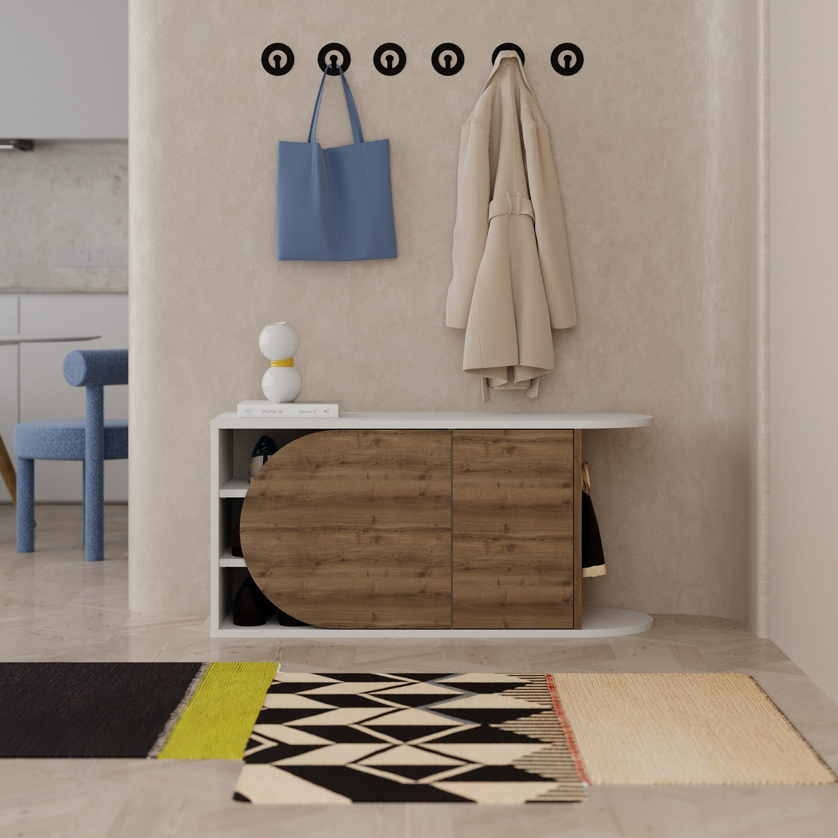 Schoenenkasten - Schoenenkast Nova Shoe Bench Naturel Wit Melamine 104x50x37 cm - Dimehouse