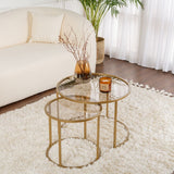 Modern Round Coffee Table Set of 2 Uru Gold - Bronze Glass - 60/42 cm 