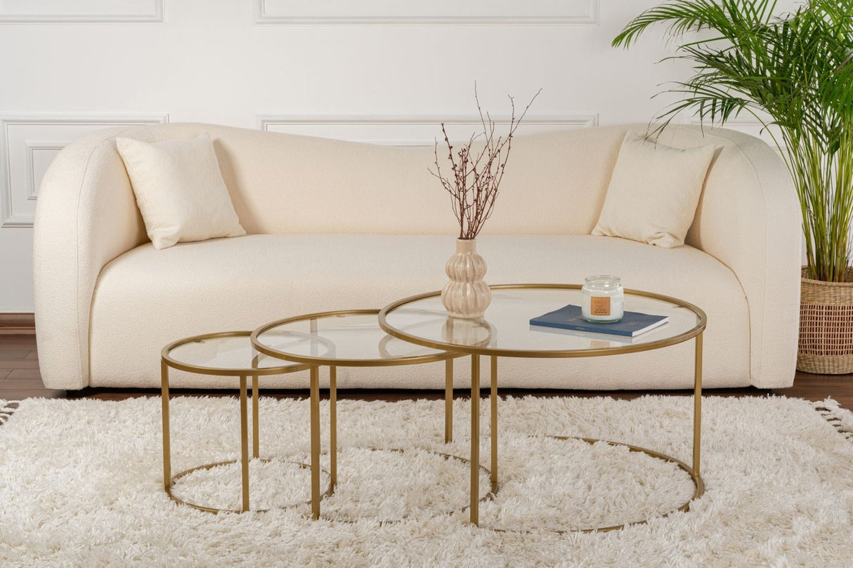 Modern Round Coffee Table Set of 3 Uru Gold - Transparent Glass - 80/60/42 cm 