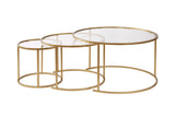 Modern Round Coffee Table Set of 3 Uru Gold - Transparent Glass - 80/60/42 cm 